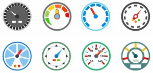 Speedometer icons set, simple style