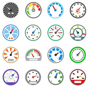 Speedometer icons set, simple style